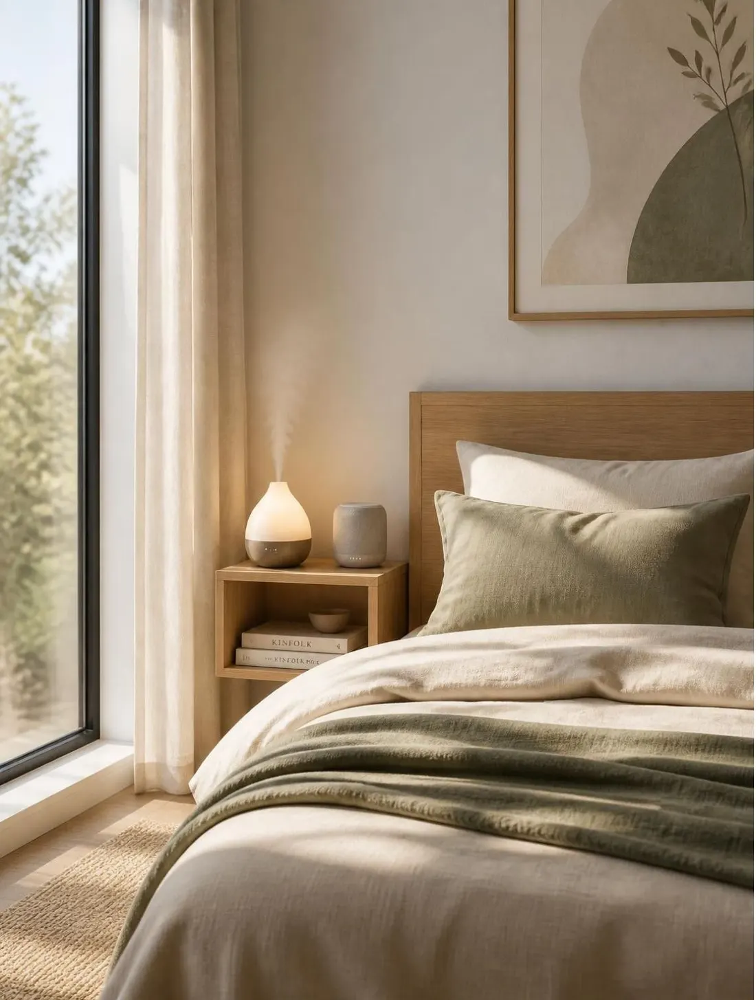 A bedside diffuser on a nightstand